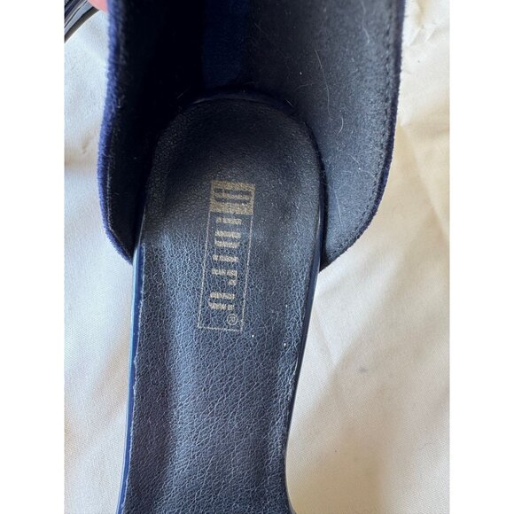 Navy Blue Suede Open-Toe Ankle Strap Sandals With Back Zipper - Picture 5 of 6